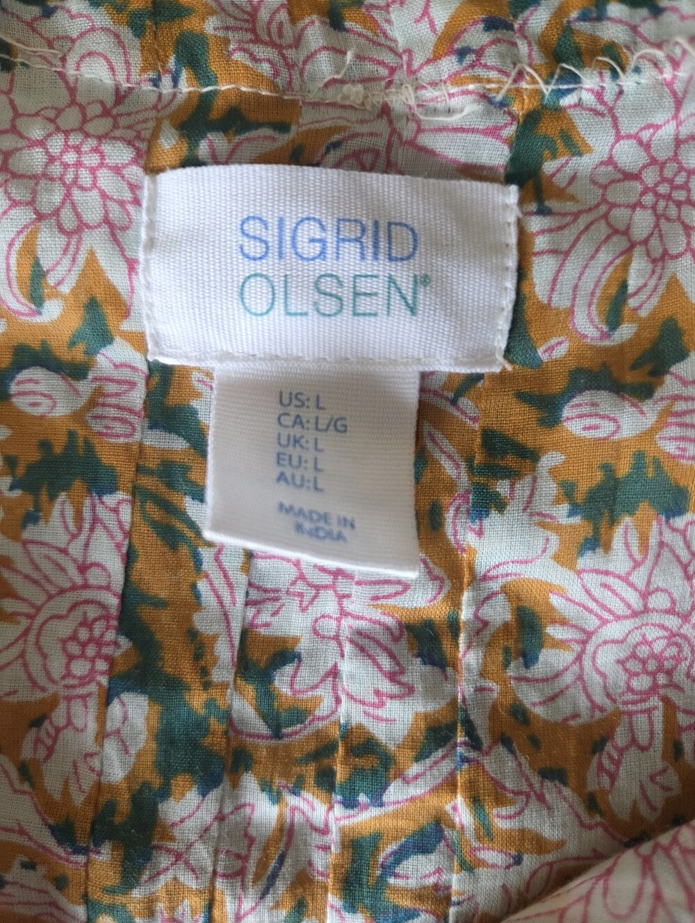 ​Sigrid Olsen Cotton Block Print Boho Blouse Tassel Tie Size L - Picture 8 of 12